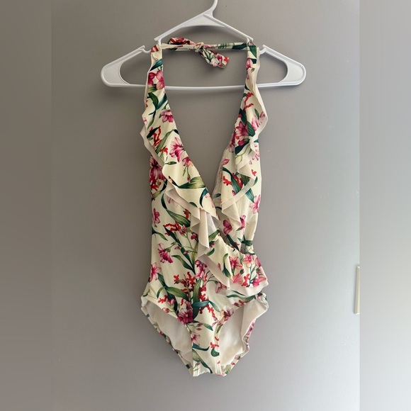 Carmen Marc Valvo One Piece Swim Suit Women’s SZ 8 Floral V Neck Adjustable - Picture 1 of 9